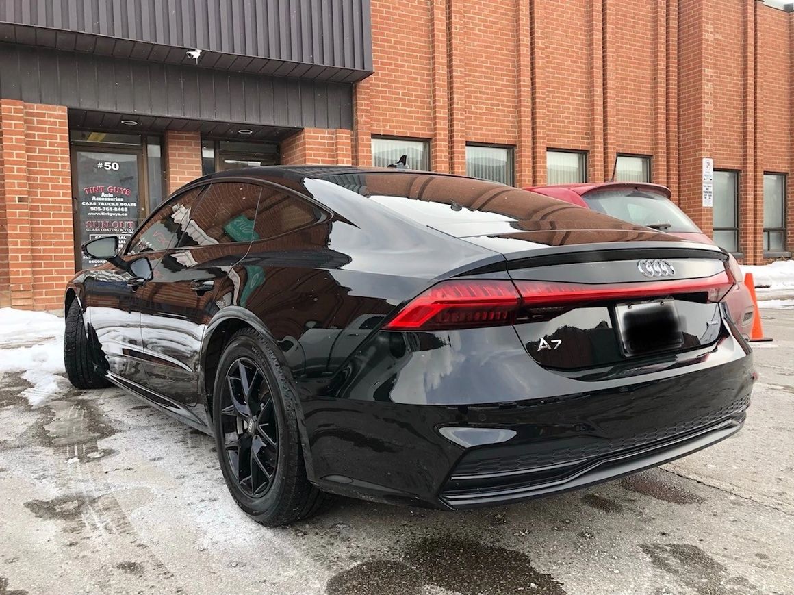 Audi A7 window tint outside shop